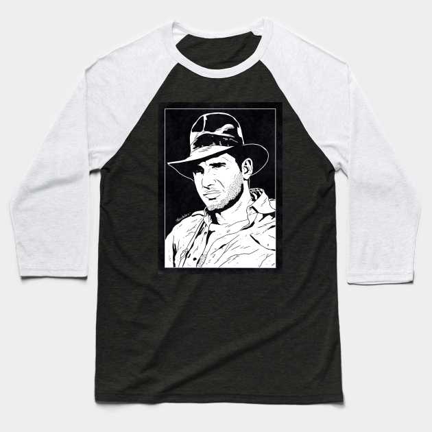 INDIANA JONES - Raiders of the Lost Ark (Black and White) Baseball T-Shirt by Famous Weirdos